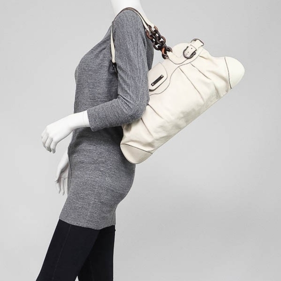 SALVATORE FERRAGAMO White Leather & Wood Satchel - Picture 2 of 8